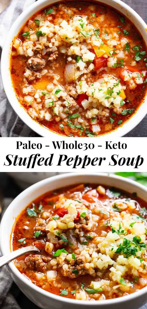 Keto Stuffed Pepper Soup, Keto Stuffed Peppers, Paleo Soup, Whole30 Keto, Keto Beef Recipes, Stuffed Pepper, Pepper Soup, Italian Spices, Low Carb Soup