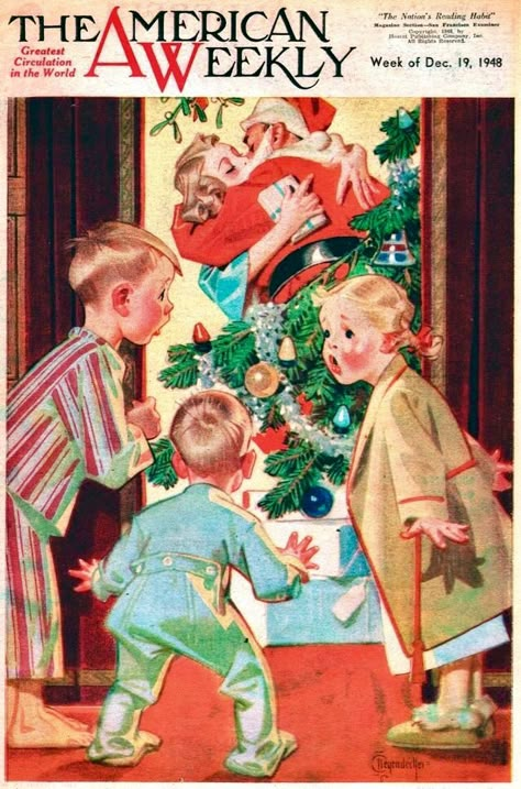 The American Weekly, I Saw Mommy Kissing Santa Claus (December 19, 1948) by J.C. Leyendecker Vintage Christmas Ads, Joseph Christian Leyendecker, Christmas Magazine, Christmas Ads, Family Christmas Pictures, Christmas Ephemera, Christmas Cover, Old Posters, Vintage Magazine Covers