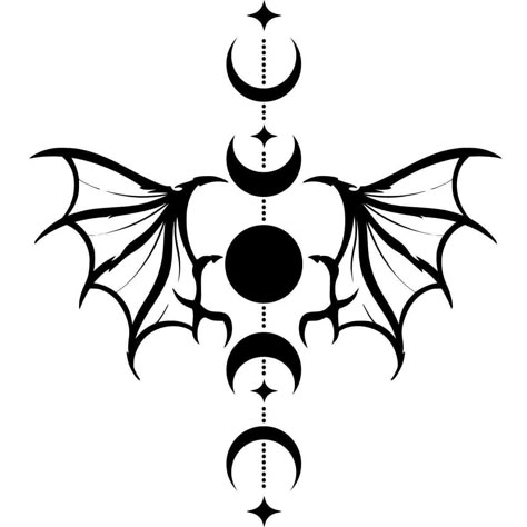 Moon Phase Rib Tattoo, Cute Bat Tattoos For Women, Acotar Silhouette, Cute Bat Drawing Easy, Bat Moon Tattoo, Simple Gothic Tattoo Designs, Moon Bat Tattoo, Moon And Bats Tattoo, Bat Wings Back Tattoo