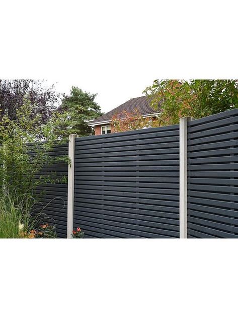 Contemporary Fence Panels, Fence Colours, Slatted Fence, Courtyard Garden Ideas, Slatted Fence Panels, Grey Fences, Decorative Fence Panels, Garden Fence Panels, Front Fence