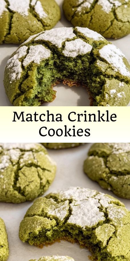 Matcha Crinkle Cookies - A Delicious Twist on a Classic Treat Description: Indulge in the bold flavors of matcha with these scrumptious Matcha Crinkle Cookies. With a crunchy exterior and a chewy center, these cookies are perfect for any occasion. Whip up a batch today and enjoy a unique twist on a timeless favorite. #matchacookies #crinklecookies #japanesedesserts #greentea #bakingfun #teatime #homemadecookies #dessertlovers #instabake #cookiemonster Matcha Crinkle Cookies, Crinkles Recipe, Green Tea Leaves, Matcha Cookies, Traditional Tea, Crinkle Cookies, Japanese Dessert, Homemade Cookies, Matcha Green Tea