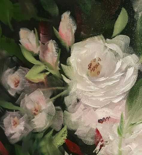 White Rose Painting Acrylic, Painting White Roses, White Roses Painting, White Rose Painting, Rose Painting Acrylic, Water Coloring, Rose Oil Painting, Lenten Rose, White Rose Flower