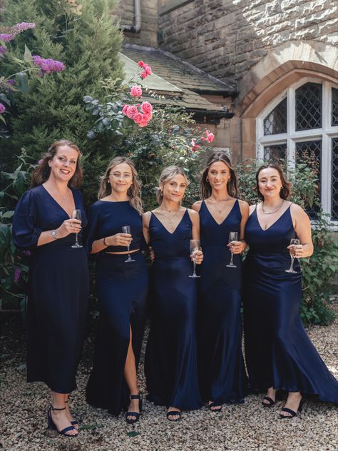 The deepest shade of midnight. Our midnight blue is like no other, and it's exclusive to Nola. We spent months perfecting the depth of colour in this inky shade, and all to provide you with the perfect blue to flatter all skin tones. This blue transcends seasons. A gorgeous option all year round 🤍 Saphire Blue Dress Bridesmaid, Dark Royal Blue Bridesmaid Dresses, Bridesmaid Dark Blue Dresses, Dark Navy Bridesmaid Dress Midnight Blue, Navy Blue Silk Bridesmaid Dresses, Dark Blue Wedding Theme Bridesmaid Dress, Bridesmaids Navy Blue, Navy Satin Bridesmaid Dress, Navy Blue Satin Bridesmaid Dresses