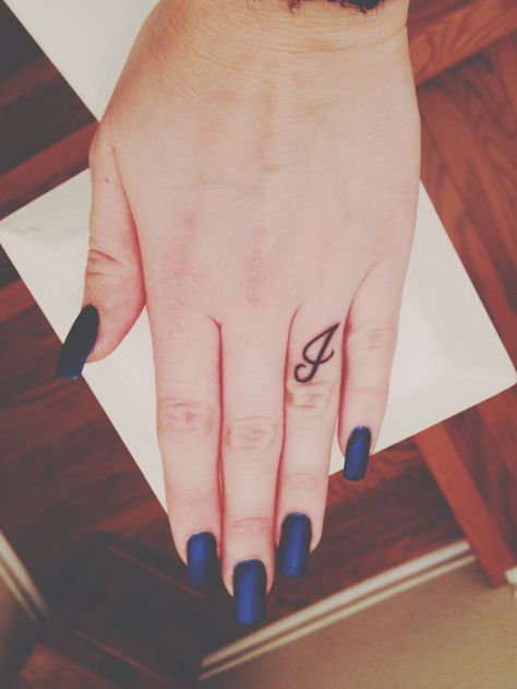 Initial finger tattoo by Johnny Woodruff at Golden Eagle Tattoo, Santa Barbara Initial Finger Tattoo, Golden Eagle Tattoo, Initial Tattoo On Finger, Tattoos Initials, Letter J Tattoo, Tattoo On Finger, J Tattoo, Ring Finger Tattoos, Initial Tattoo