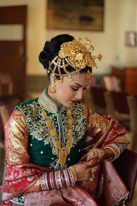 Wedding attires for Nepalese brides Nepal Clothing, Nepalese Jewelry, Nepal Culture, We Are The World, Brown Girl, Folk Costume, South Asia, Nails Ideas, Bridal Gown