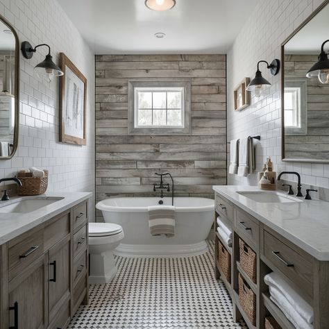 Modern Farmhouse House 🧡🧡 Joanna Gaines Style Bathroom, Farmhouse Bathroom Ideas Joanna Gaines, Bathroom Laundry Room Combo, Farmhouse Master Bath, Farmhouse Bathroom Accessories, Farmhouse Bathroom Remodel, Rustic Farmhouse Bathroom, Farmhouse Bathroom Design, Farmhouse Bathroom Decor Ideas