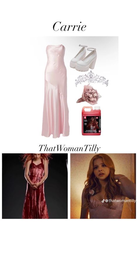 Diy Pretty Woman Costume, Costume Ideas Iconic, Carrie Costume Halloween, Carrie White Costume, Tv Character Costumes, Carrie Costume, Pop Culture Costumes, Carrie Halloween Costume, Beauty And The Beast Quince