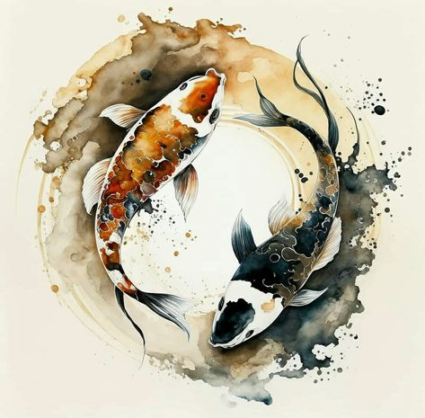 Fish Watercolor, Watercolor Fish, Whimsical Paintings, Walls Room, Beautiful Dark Art, Illustration Artwork, Koi Fish, Yin Yang, Dark Art