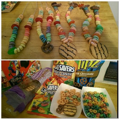 Snack Crafts For Kids, Snack Necklace, Halloween In July, Field Games, Vbs Snacks, Apple Jacks, Short Bread, Old Summer, Candy Creations