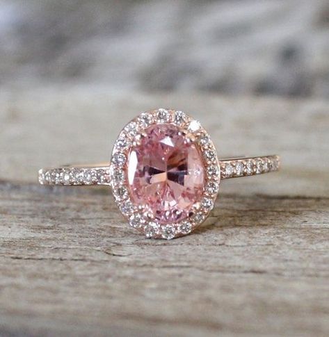 Pink Wedding Rings, Rings Oval, Jewellery Shops, Rose Gold Engagement Ring Vintage, Amethyst Ring Engagement, Peach Sapphire, Box Organizer, Jewellery Gold, Rose Gold Engagement