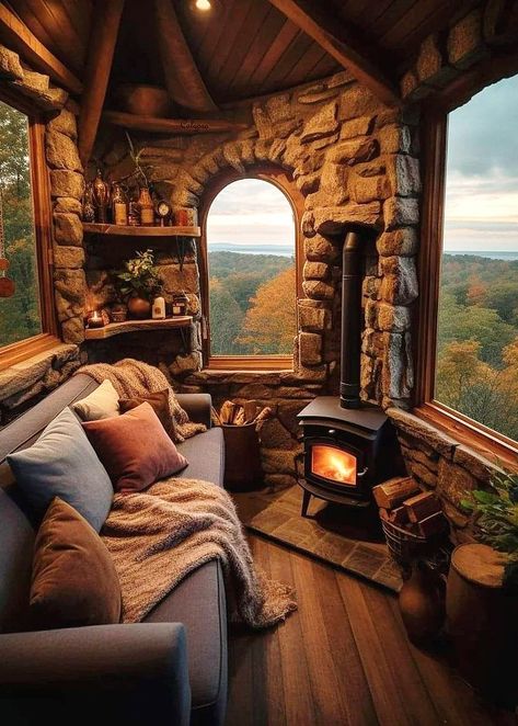 Cosy Places, Rustic Master, Log Houses, Dream Bedrooms, Rustic Bedroom Decor, Rustic Home Design, Log Cabin Homes, Stone Cottage, Rustic Bedroom