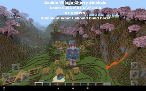 Structures are at spawn, TWO villages in the hole separated by a lake tons of ore, try it out! Minecraft Seeds At Spawn, Minecraft Village Seeds, Cherry Seeds, Aesthetic Minecraft, Minecraft Seeds, Minecraft Aesthetic, Minecraft Seed, Minecraft House Plans, Lake Village