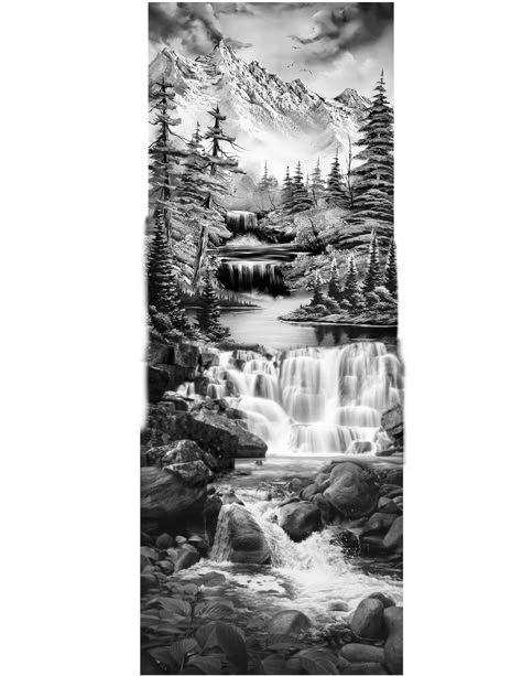 Hi there! I'm in touch, a cross-stitch lover, and digital pattern designer. Lately, I've been interested in creating and stitching geometric patterns. I really like this style. Japanese River Tattoo, Forest Leg Sleeve, Mountain Stream Tattoo, River Tattoo Ideas, Mor Tattoo, Mountain Sleeve Tattoo, Wrench Tattoo, Waterfall Tattoo, Natur Tattoo Arm