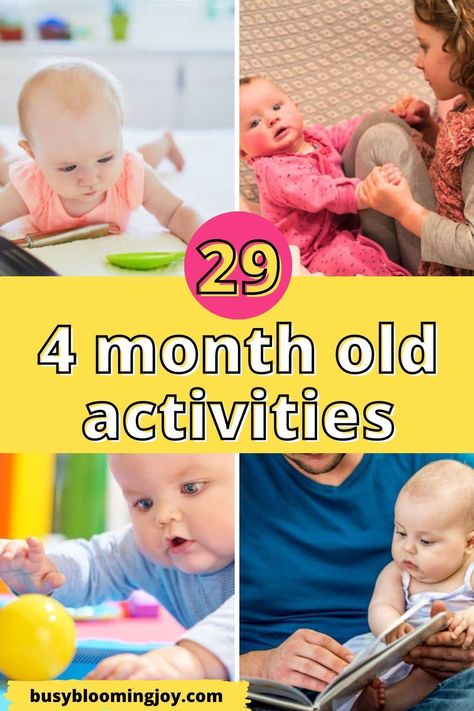 Baby turned 4 months old? Try these fun baby learning activities to encourage development. 29 easy 4 month old activities - baby sensory play ideas, tummy time, Montessori & physical activities. Daily infant activities to improve gross & fine motor skills, language, cognitive skills & communication. Simple DIY sensory play ideas & baby activities for 4 month old using baby toys & other objects at home. Montessori & sensory activities too. Baby life hacks for first-time moms on baby sensory play Activities 4 Month Old, 8 Month Old Activities, 3 Month Old Activities, 6 Month Baby Activities, Three Month Old Baby, Sensory Play Ideas, 8 Month Baby, 5 Month Old Baby, 4 Month Old Baby