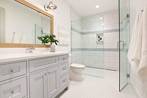 Curbless Shower (Zero Entry Walk-In Designs) - Designing Idea Zero Entry Shower Ideas, Curbless Shower Ideas, Pallet Deck Diy, Bathroom Cabinet Colors, Grey Bathroom Cabinets, Tub To Shower Conversion, Add A Bathroom, Shower Conversion, Bathroom Addition