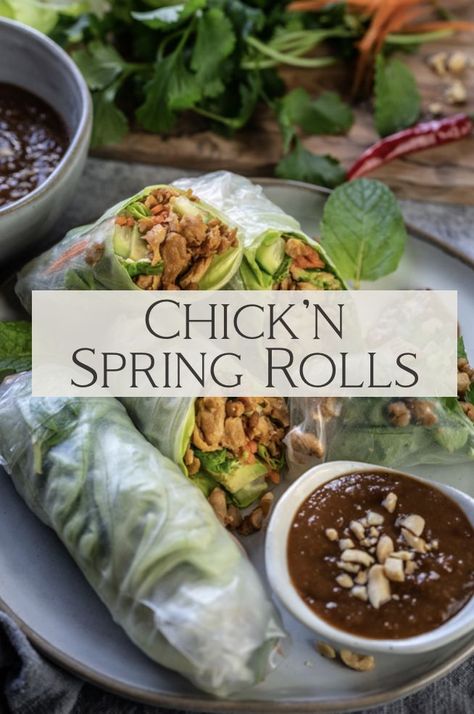 Fresh spring rolls make a delicious starter for your dinner party or a healthy afternoon lunch on-the-go. Avocado, cucumbers and carrots are paired with Abbot's delectable plant-based Chick'n, then wrapped in delicate rice paper - these spring rolls are crunchy, chewy and always a hit. Culinary tip - enhance the flavors by dipping into a peanut sauce infused with sautéed garlic. Fresh Spring Rolls, Fresh Avocado, Health Dinner, Lunch Recipes Healthy, Health Dinner Recipes, Think Food, Spring Rolls, Healthy Meal Prep, Rice Paper