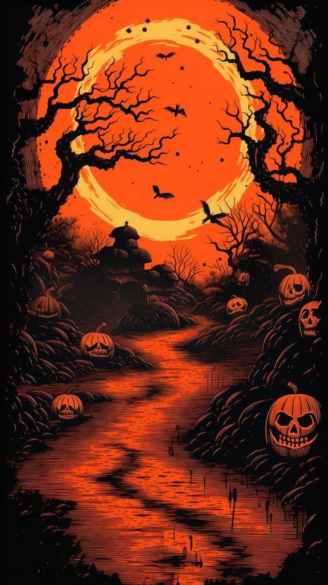 Wallpaper halloween outdoors jack-o'-lantern tranquility. | premium image by rawpixel.com / Bambamfefe Iphone Wallpaper Halloween, Halloween Outdoors, Wallpaper Horror, Backgrounds Halloween, Wallpaper Halloween, Holiday Halloween, Halloween Backgrounds, More Wallpaper, Retro Wallpaper