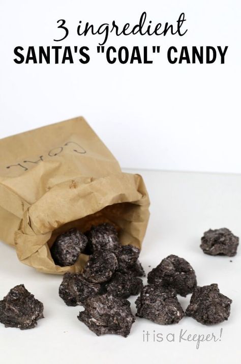 Santa's Coal Candy – an easy 3 ingredient recipe that’s ready in under 15 minutes Coal Candy, Coal Recipe, 3 Ingredient Recipe, Christmas Coal, Christmas Recipes Easy, 3 Ingredient Recipes, Christmas Candy Recipes, Holiday Snacks, Christmas Food Desserts