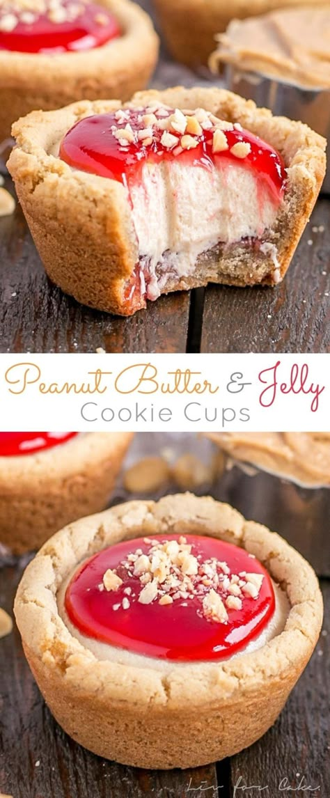 Peanut Butter Jelly Cookies, Cookie Cups Recipe, Jelly Cookies, Dessert Easy, Peanut Butter Desserts, Happy Food, Peanut Butter And Jelly, Peanut Butter Jelly, Easy Peanut Butter