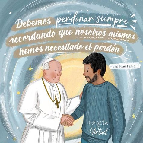 Gracia y Virtud on Instagram: "#santodeldía Hoy celebramos a San Juan Pablo II 🥳🤩 “Debemos perdonar siempre, recordando que nosotros mismos hemos necesitado el perdón. Tenemos necesidad de ser perdonados mucho más a menudo que de perdonar.“ 🤍 Entre tantas cosas que este gran santo nos enseñó, no sólo con sus palabras sino con sus acciones, hoy me gustaría recordar el día en el que nos dió la lección del verdadero perdón cristiano. Más elocuente que el mejor sermón que podamos oír sobre la rec Bible Verse Typography, San Juan Pablo Ii, St John Paul Ii, Saint Quotes Catholic, Saint Quotes, John Paul Ii, Jesus Art, Faith Over Fear, Inspirational Bible Verses