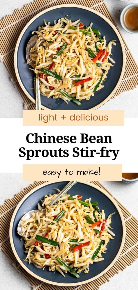 Crunchy, juicy, and lightly seasoned, this Chinese bean sprouts stir-fry is a family favorite! A light vegetable side dish that is versatile, easy to make, and ready in 10 minutes. Stir Fry Bean Sprouts, Bean Sprout Recipes, Vegetarian High Protein, Bean Sprout, Vegetable Side Dish, How To Cook Beans, Healthy Summer Recipes, Sprout Recipes, Vegetable Side