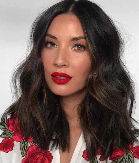 Red Hair Makeup, Olivia Munn, Spring Hairstyles, Hair Envy, Grunge Hair, Red Lipstick, Summer Makeup, Brunette Hair, Hair Colour