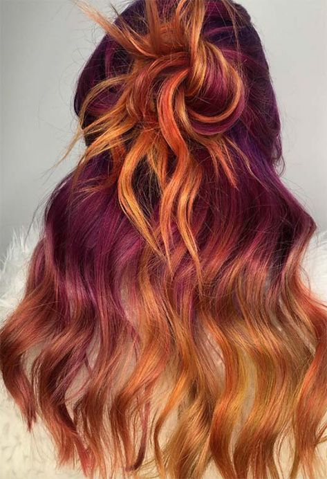 Sunset Hair Color, Sunset Hair, Hair Color Shades, Looks Party, Hair Shades, Ombre Hair Color, Hair Inspiration Color, Cool Hair Color, Grunge Hair