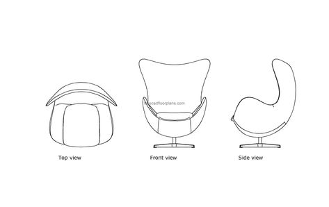 Arne Jacobsen Egg Chair - Free CAD Drawings Chair Top View, Jacobsen Egg Chair, Minotti Furniture, Prouve Chair, Pool Houses Plans, Arne Jacobsen Egg Chair, House Plans Design, Floor Plans House, One Storey House