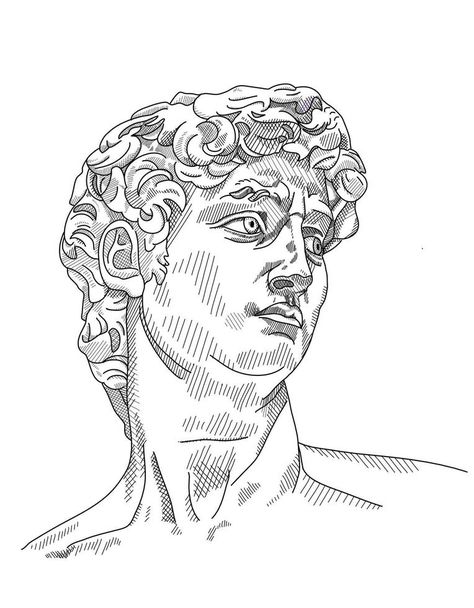 Ancient Art Drawing, Greece Statue Drawing, David Sculpture Drawing, Greek Statues Drawing, Statue Of David Drawing, Greek Sculpture Sketch, David Statue Drawing, Greek Statue Drawing, Statues Drawing