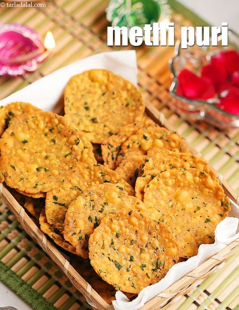 methi Puri Recipe | kadak puri | methi poori | crispy Indian Jar Snack | Methi Puri Recipe, Puri Recipe, Puri Recipes, How To Make Dough, Baked Rice, Fenugreek Leaves, Travel Snacks, Latest Recipe, Whole Wheat