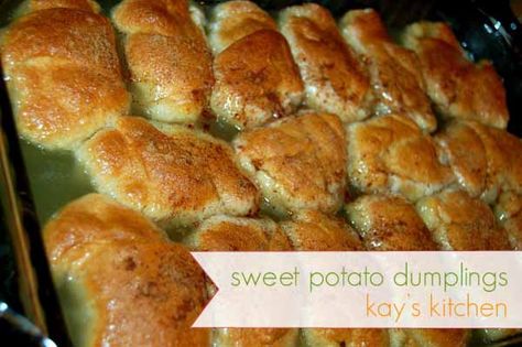 sweet potato dumplings - look super easy and delish! Yam Dumplings Recipe, Potatoes Dumplings, Crescent Roll Sweet Potato Dumplings, Sweet Potato Pone Recipe, Sweet Potato Cobbler, Sweet Potato Dumplings, Potato Dumpling Recipe, Easter Desserts Cake, Sweet Potato Patties