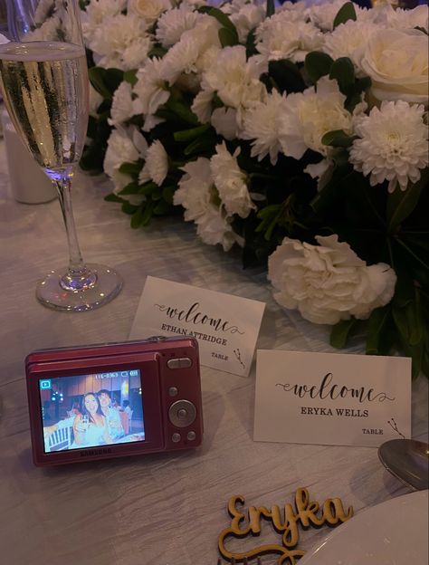 wedding. table. digital camera. champagne. name tags. wedding table. relationship. flowers. Camera Ideas For Wedding, Digital Cameras At Wedding, Cameras At Wedding Tables, Wedding Digital Camera, Digital Camera Wedding, Relationship Flowers, Name Tags Wedding Table, Name Tags Wedding, Digi Camera