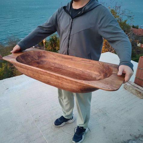 "Our great sized dough bowl. 40x15x5 inches . please contact us." Wooden Bread Bowl, Rustic Wood Bowl, Dough Bowl Centerpiece, Wood Dough Bowl, Handmade Wooden Bowls, Wood Sink, Bread Bowl, Wooden Dough Bowl, Natural Structures