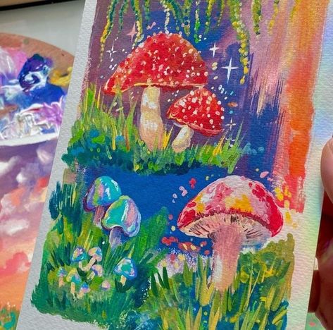 Mushroom Print, Gouache Art, Art Painting Gallery, 수채화 그림, Arte Sketchbook, Nature Art Painting, Mini Canvas Art, Sketchbook Ideas, Painting Inspo