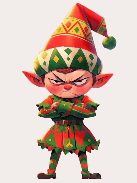 Christmas Elf Character Design, Evil Christmas Elf, Christmas Elf Drawing, Christmas Elf Character, Christmas Elf Art, Christmas Dnd, Christmas Elf Clipart, Elf Illustration, Angry Elf