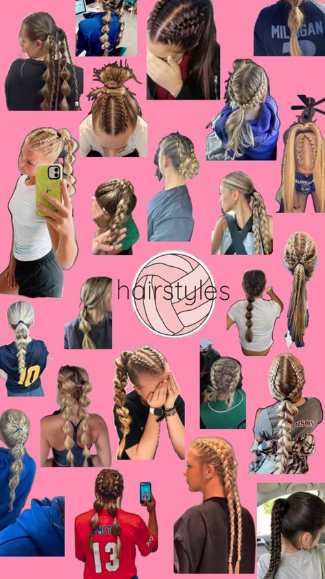 Please like and follow for more! Cute Easy Hairstyles To Do On Yourself For Volleyball, Sporty Hairstyles Volleyball, Easy Sports Hairstyles Basketball, Hairstyles For Game Day Basketball, Volleyball Hair Styles For Short Hair, Hair Ideas For Basketball Games, Volleyball Picture Day Hairstyles, Cute Vb Hairstyles Easy, Hair Inspo For Volleyball