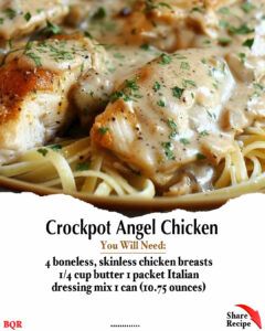 Crockpot Angel Chicken Chicken With Italian Dressing Crockpot, Crock Pot Angel Chicken, Olive Garden Dressing Chicken Crock Pot, Angel Chicken Crockpot, Crockpot Angel Chicken Recipe, Crock Pot Angel Chicken Recipe, Crockpot Chicken Breasts, Slow Cooker Angel Chicken, Soup Cream Cheese