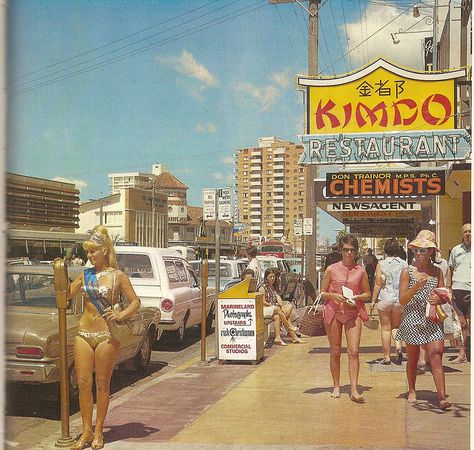 The Gold Coast, Queensland c late 1960s. Note the meter maid in bikini putting coins in the parking meters :) Gold Coast Queensland, Manly Beach, Australia History, Fishermans Wharf, Gold Coast Australia, Surfers Paradise, Late 1960s, Queensland Australia, Tasmania