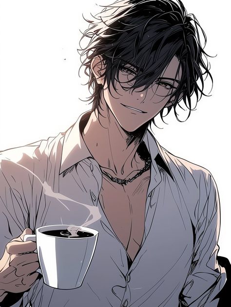 Brown Hair Aesthetic Boy, Anime Guys With Long Hair, Anime Boy Long Black Hair, Handsome Anime Characters, Black Haired Anime Boy, Black Hair Boy, Japon Illustration, Cool Anime Guys, Guy Drawing