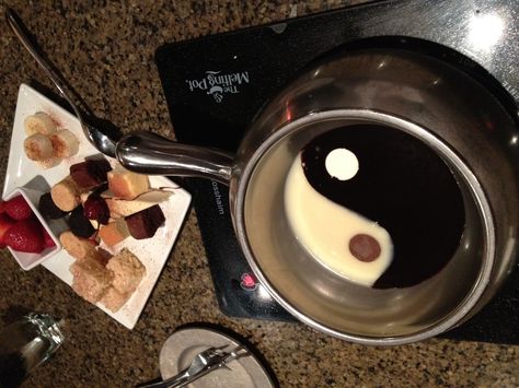 Desert at The Melting Pot Fondue Aesthetic, Melting Pot Fondue, Fondue Night, The Melting Pot, Melting Pot, Food Obsession, Yin Yang, Chocolate Fondue, Stove Top