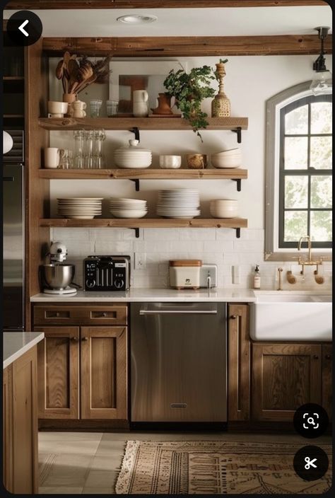 Standard Height Of Kitchen Counter, Open Shelving And Cabinets In Kitchen, Small Space Renovation, Minimal Cottage Style, Kitchen With Shelves And Cabinets, Small Kitchen Space-saving Ideas, Rustic Small Kitchen Ideas, Rustic Small Kitchen, Kitchen Cubbies