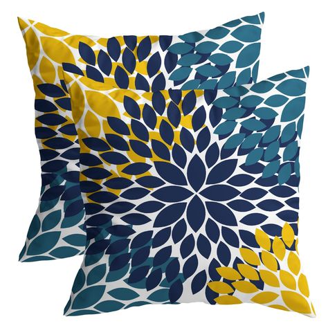 PRICES MAY VARY. Cotton ★【Size】: 18 x 18 inches, 45 x 45 cm, NOTE: ONLY 2 blue and yellow pillow covers contained, inserts NOT included ★【HIGH-QUALITY FABRICS】:Navy Blue Yellow throw pillows are made of pure cotton, which has an invisible zipper, double-sided printing, simple and elegant design. navy blue and yellow pillow covers are comfortable and friendly to your skin or pets. indelible after washing. ★【EXCELLENT DESIGN】:The yellow teal throw pillows are designed for room decor, The print on Yellow Pillow Covers, Teal Throw Pillows, Navy Pillows, Bedroom Couch, Home Decor For Living Room, Yellow Throw Pillows, Couch Cushion, Yellow Pillows, Flower Throw Pillows