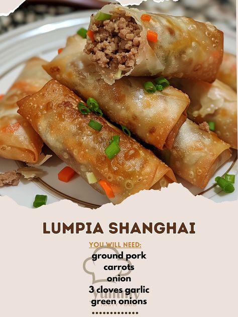 International Meals, Lumpia Shanghai, Lumpia Recipe, Filipino Snacks, Cozy Fall Recipes, Festive Drinks, Frying Oil, Hearty Soups, Ground Pork