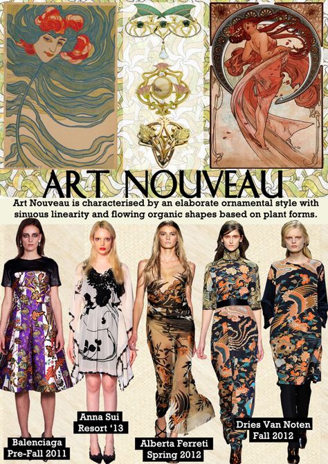 Art Nouveau Style Fashion, Art Nouveau Clothing Fashion, Art Nouveau Fashion Dress, Art Nouveau Inspired Fashion, Art Nouveau Fashion Runway, Art Nouveau Textiles, Art Deco Clothes, Art Nouveau Outfit, Art Nouveau Clothing