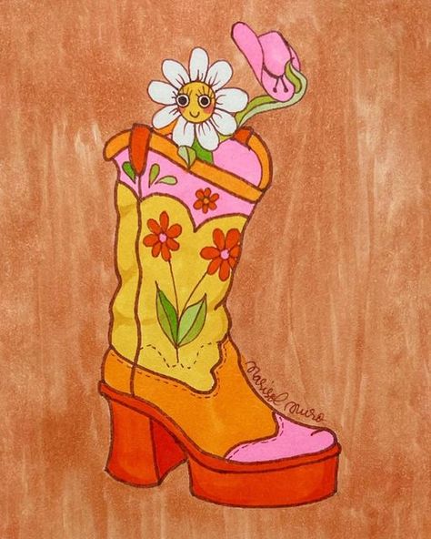 Doodle Wall, Easy Draw, Flower Art Drawing, Hippie Chick, Grunge Art, Canvas Painting Designs, Yee Haw, Cute Canvas, Aesthetic Painting