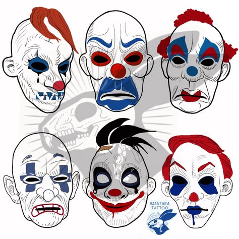 Joker mask tattoo flash, by @rafataka_tattoo Joker Mask Drawing, Robber Drawing, Joker Mask Tattoo, Clown Mask Tattoo, Joker Cartoon Tattoo, Joker Face Tattoo Design, Joker Bank Robber, Joker Pictures, Robber Mask