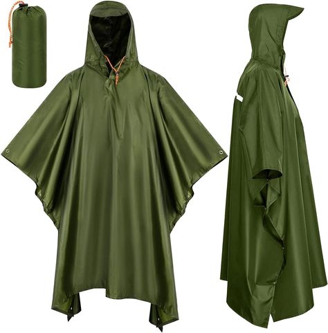 Waterproof Poncho, Camping Must Haves, Hook And Loop Fasteners, Rain Poncho, Rain Cover, Rain Wear, Army Green, Special Features, Carry On