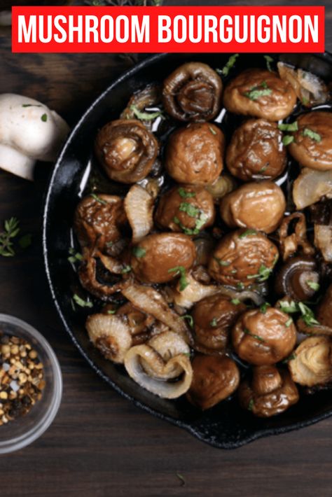 Turn the classic French dish into a vegetarian delight. The rich, meaty flavor of the mushrooms make this dish one that's perfect for a dinner party or everyday dinner. #MushroomBourguignon #Mushrooms French Mushroom, Mushroom Bourguignon, Armenian Food, Mushroom Appetizers, Meatless Meal, Armenian Recipes, Classic French Dishes, Pantry Kitchen, Cook Recipes