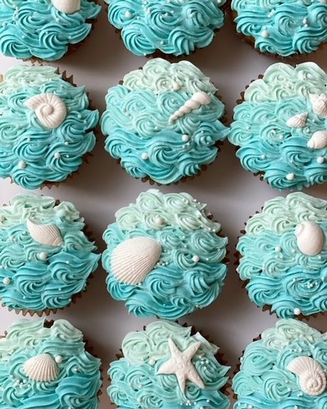 Cupcakes — Alex LaRosa Bakery Underwater Cupcake Ideas, Ocean Birthday Cupcakes, Beach Cupcakes Ideas, Under The Sea Cupcake Ideas, Wave Cupcakes, Under The Sea Cupcakes, Ocean Cupcakes, Purple Perennials, Sea Cupcakes