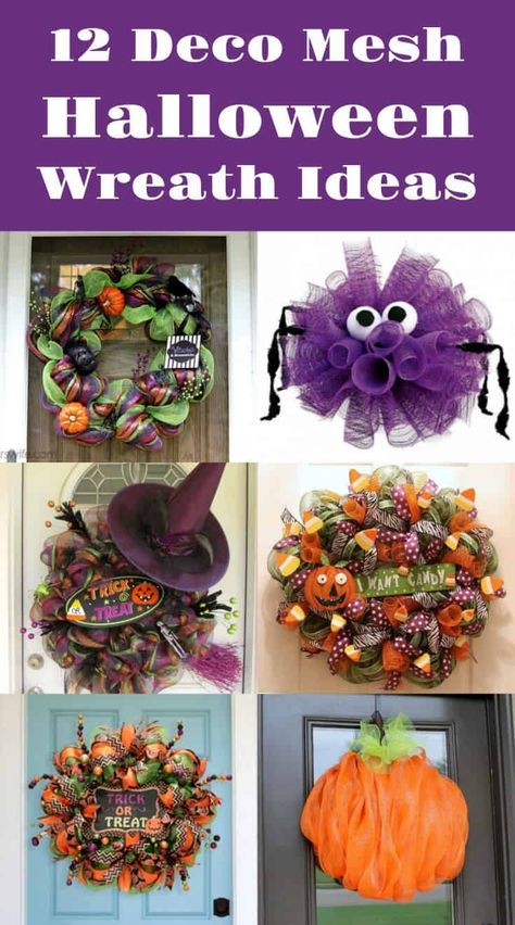 DIY Deco Mesh Wreaths for Halloween Deco Mesh Tutorial, Deco Mesh Halloween Wreaths Diy, Diy Halloween Wreath Tutorial, Halloween Mesh Wreaths Diy, Deco Mesh Wreaths Diy Tutorials, Decorative Mesh Ideas, Fall Deco Mesh Wreath Ideas, Halloween Deco Mesh Wreaths, Halloween Wreaths Diy